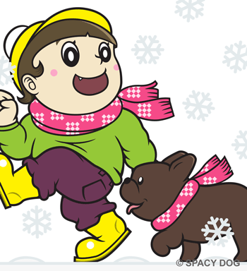 フレンチブルドッグと雪見行進