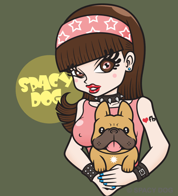 女の子とフレンチブルドッグのイラスト