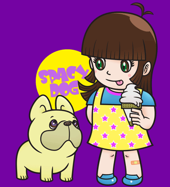 女の子とフレンチブルドッグのイラスト