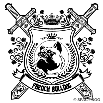 French Bulldog sword and shield emblem retro